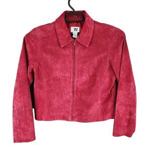 Womens Junction West Red Suede Leather Jacket Full Zip Long Sleeve Size L